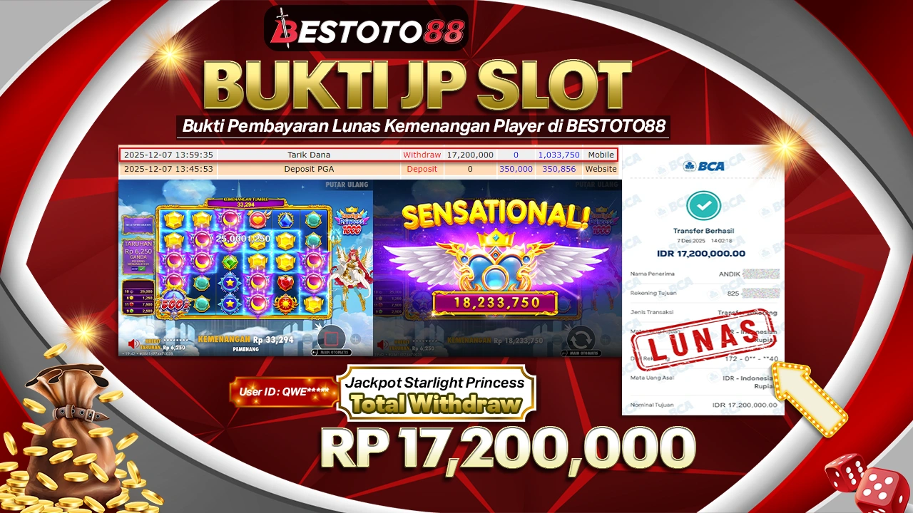Starlight Princess 1000 Di Bestoto88 Buka Pintu Jp, Qwer**** Bawa Pulang Rp 17,2 Juta
