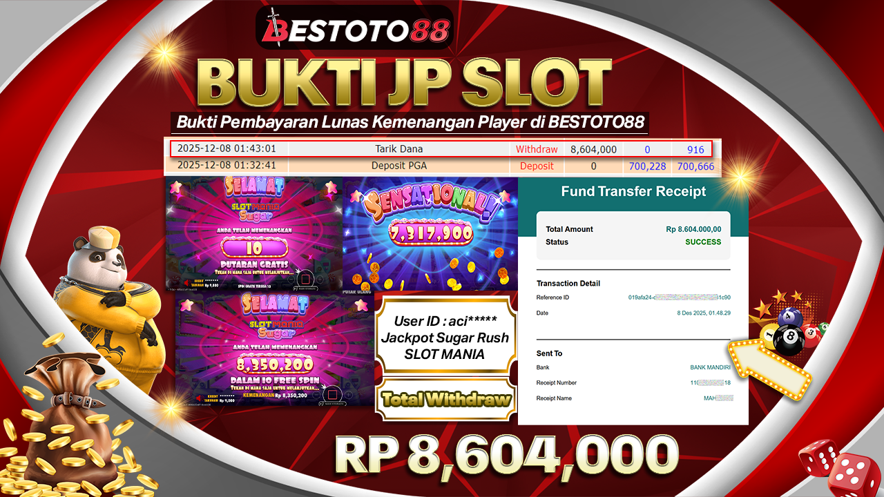 Room Malam Slot Mania Sugar Bestoto88 Panas, Acig**** Tarik Rp 8,6 Juta Tanpa Drama