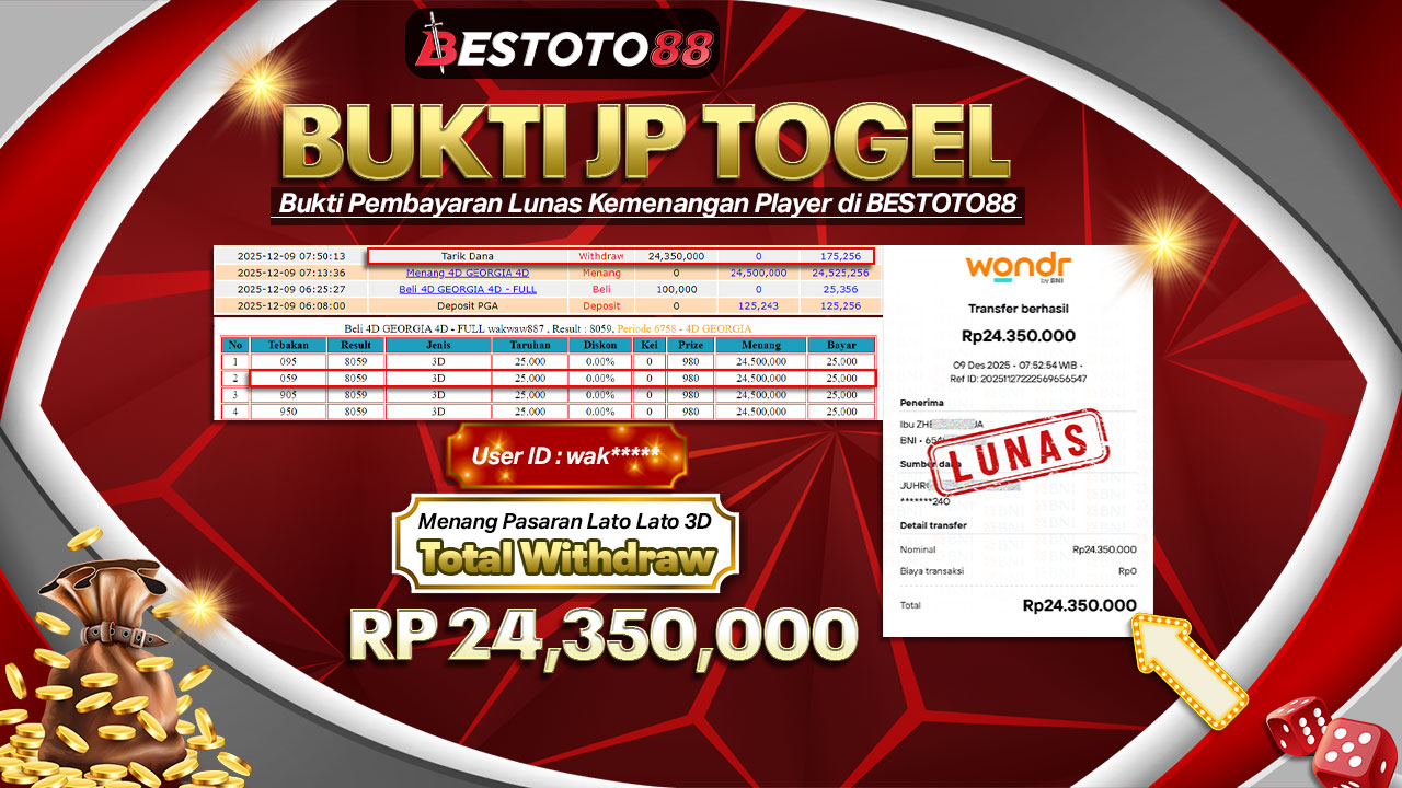 Taruhan Angka 4D Georgia Di Bestoto88 Nggak Sia-Sia, Wakd**** Tarik Rp 24,35 Juta