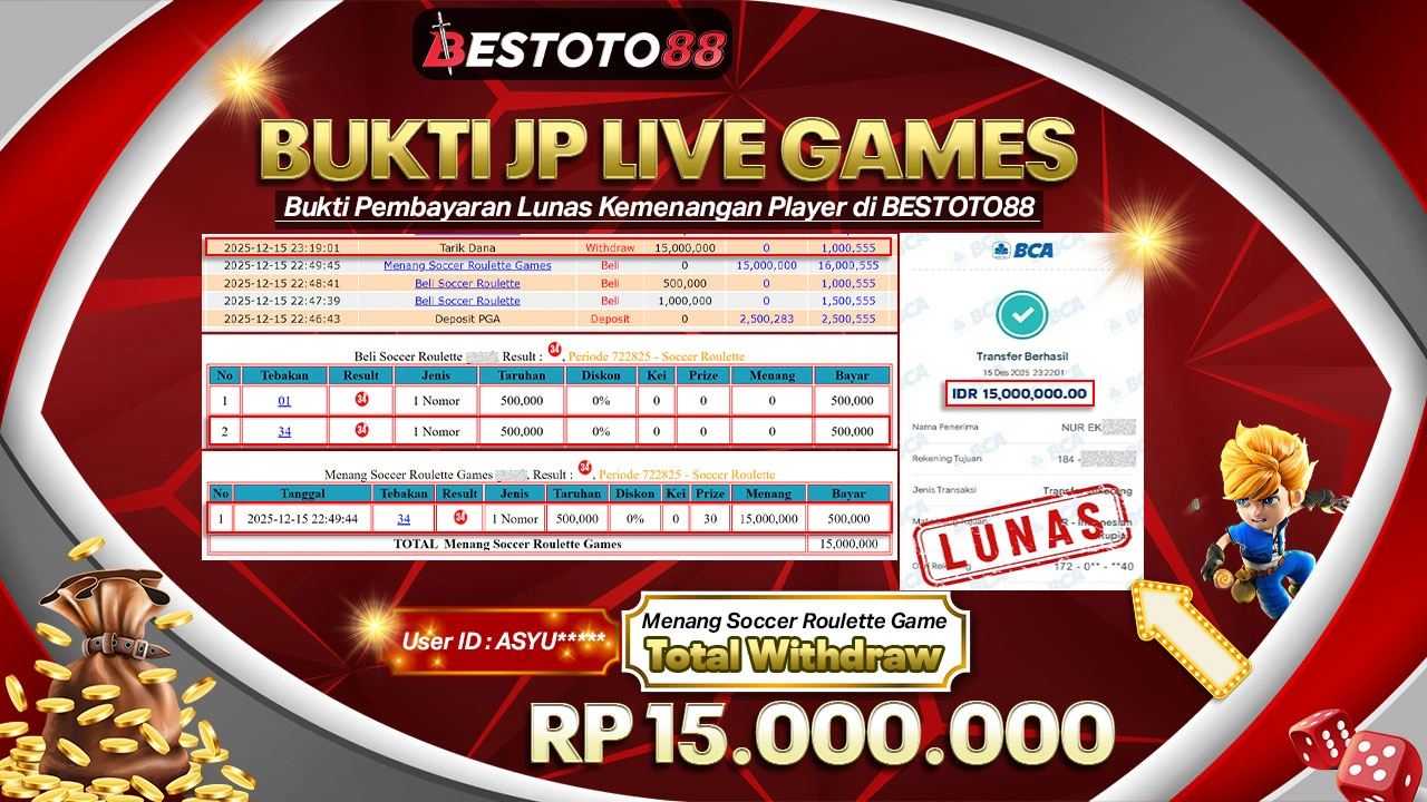 Tanpa Ngegas, Asyu**** di Live Soccer Roulette BESTOTO88 Tetap Kantongi Rp 15 Juta