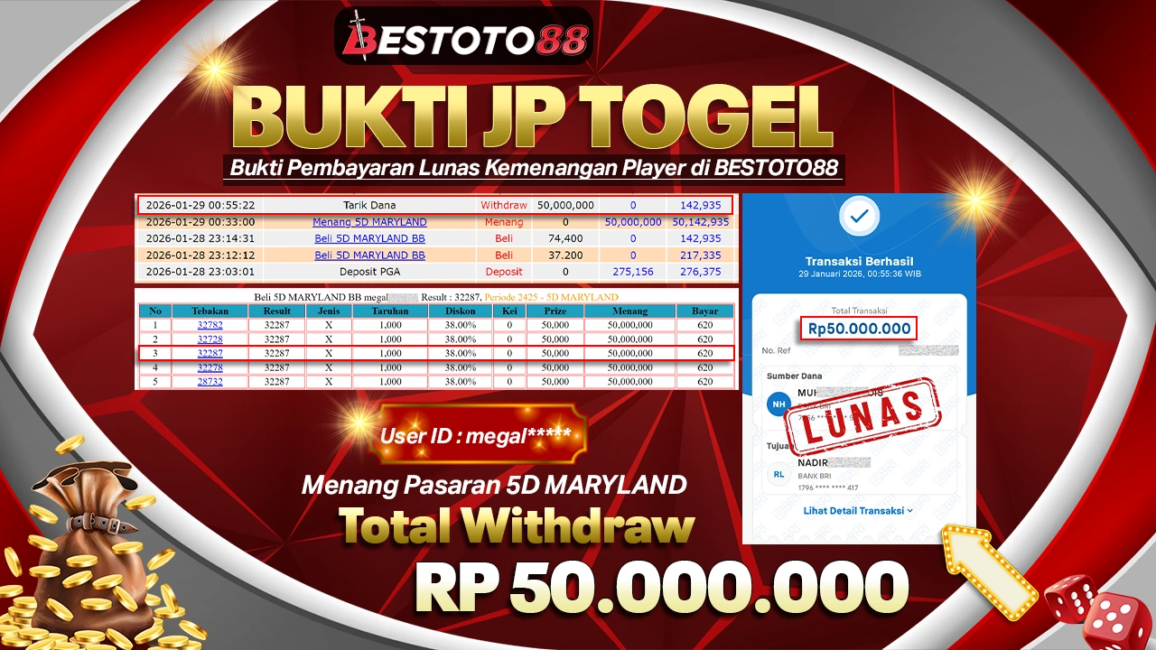 Pasang Santai Di 5D Maryland Bestoto88, Slip Mega**** Tertulis Rp 50 Juta