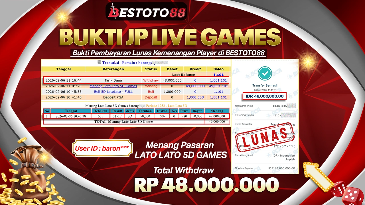 Rp 48 Juta Dari Angka Jitu Baro**** Di 5D Lato Lato Bestoto88