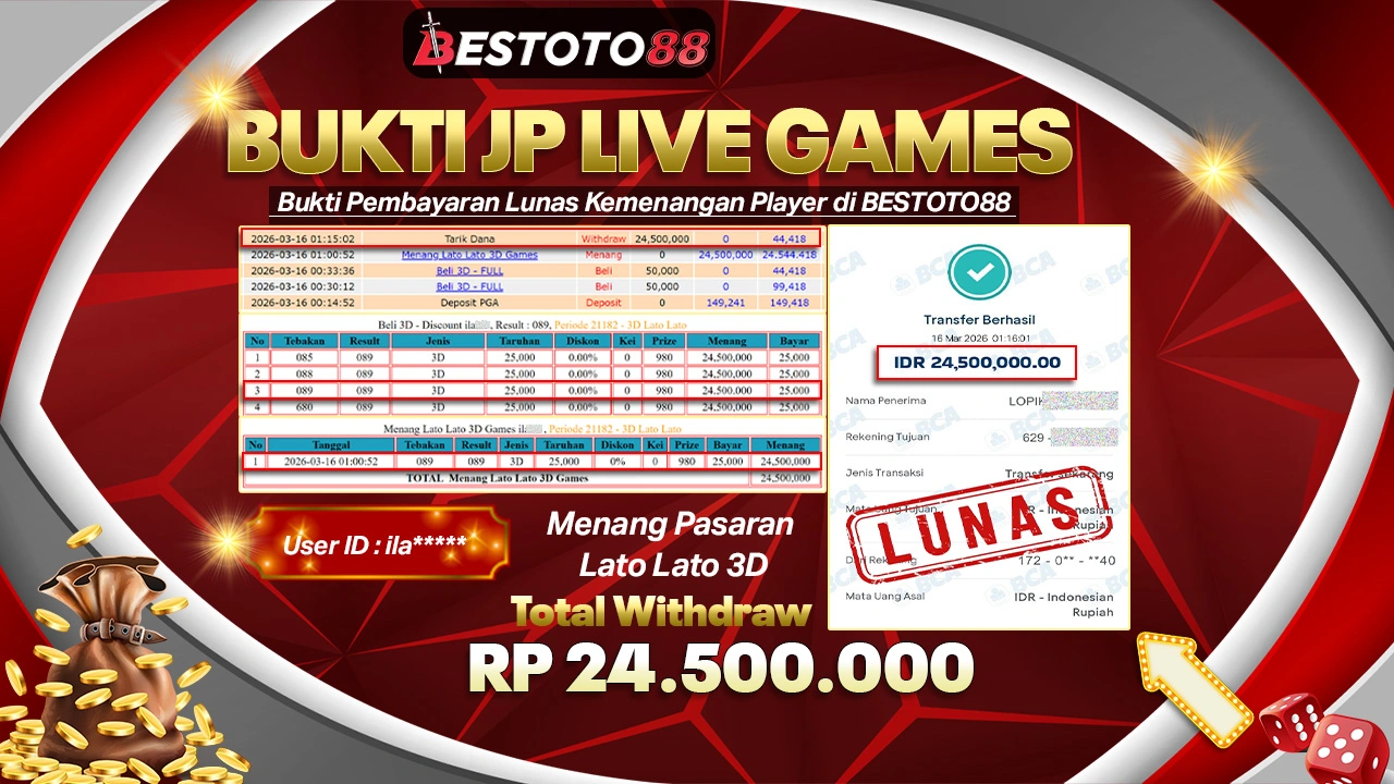 Pasang Santai Di 3D Lato Lato Bestoto88, Slip Ilai**** Tertulis Rp 24,5 Juta