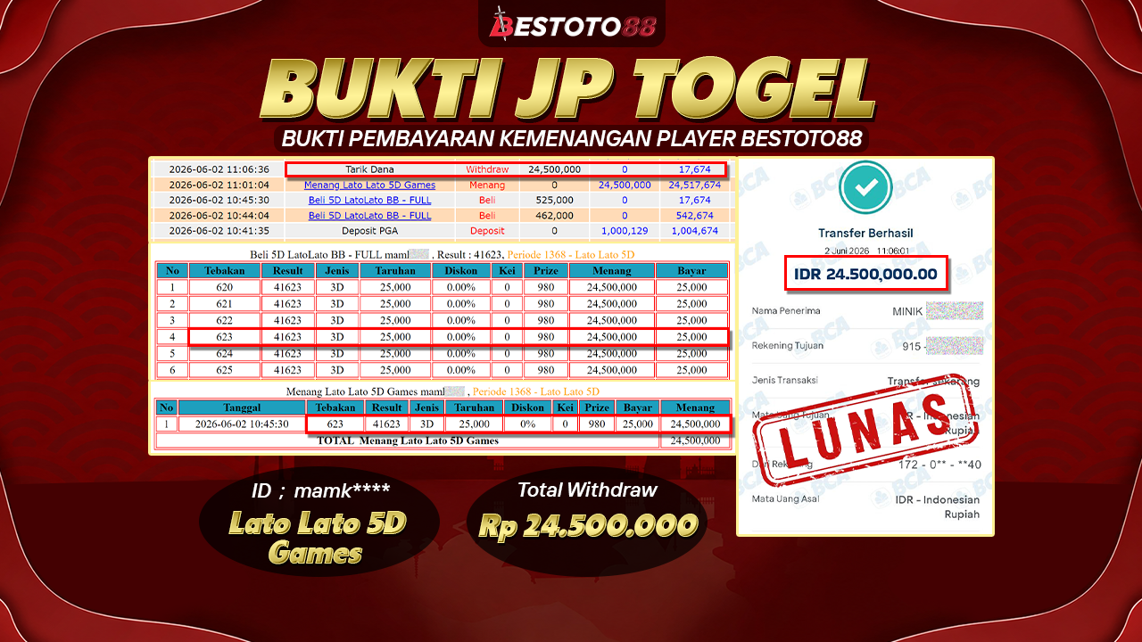 Racikan Nomor Mamk**** Di Lato Lato 5D Bestoto88 Jepe Rp 24,5 Juta