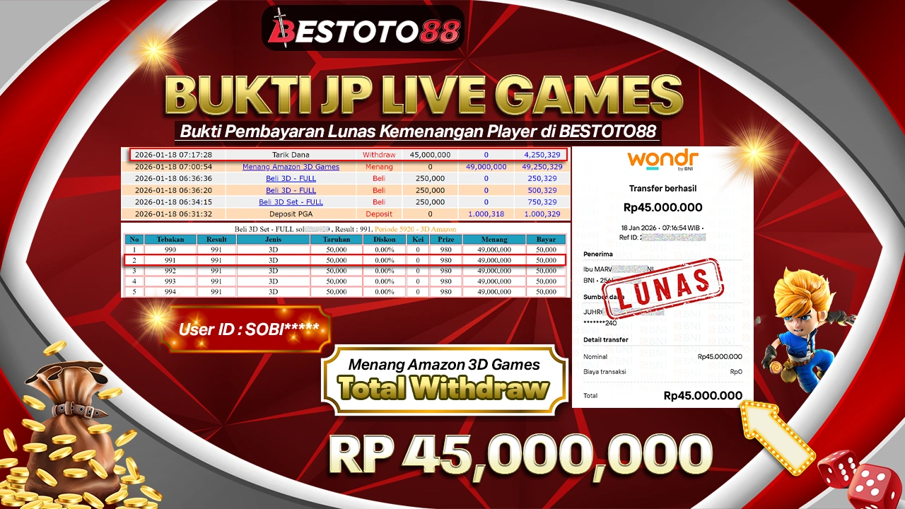 Angka 3D Amazon Masuk! Sobi**** Dibayar Rp 45 Juta Oleh Bestoto88