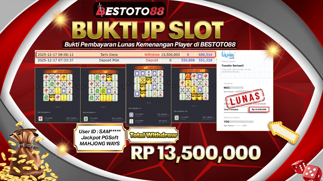 Mahjong Ways Di Bestoto88 Buka Pintu Jp, Sams**** Bawa Pulang Rp 13,5 Juta