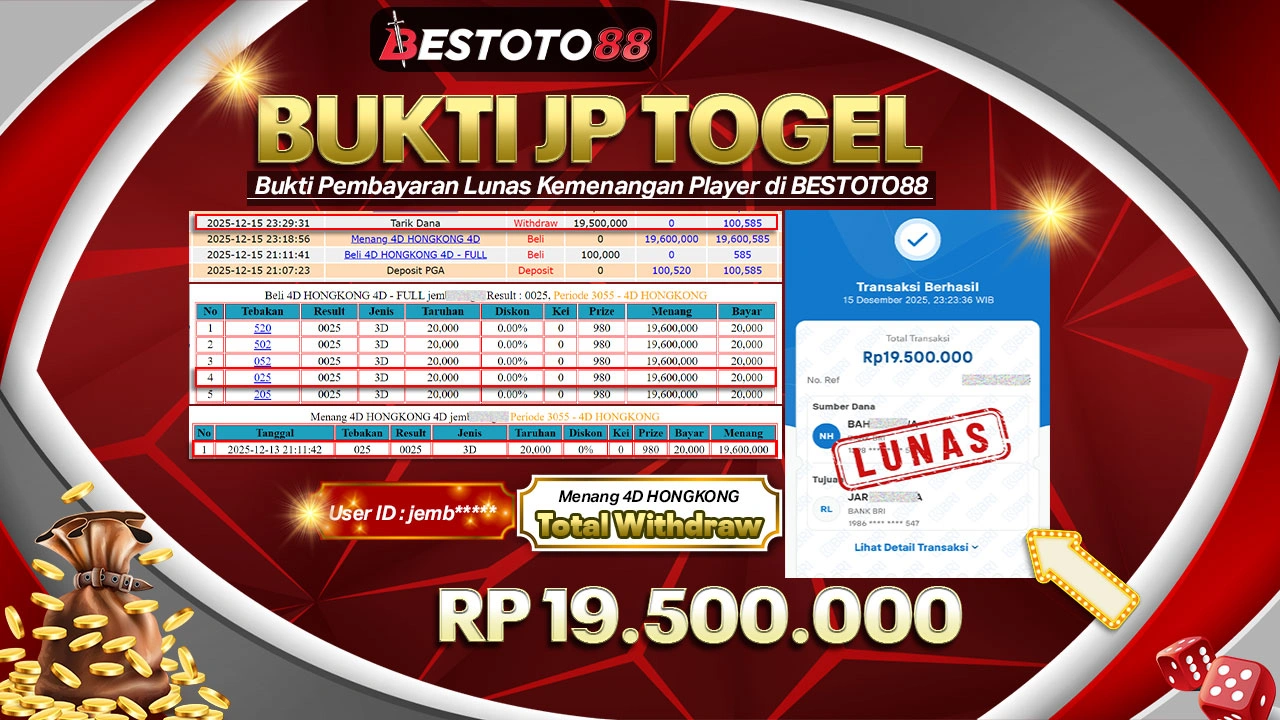 Bukan Sekadar Coba: Jemb**** Tembus Rp 19,5 Juta Di 4D Hongkong Bestoto88