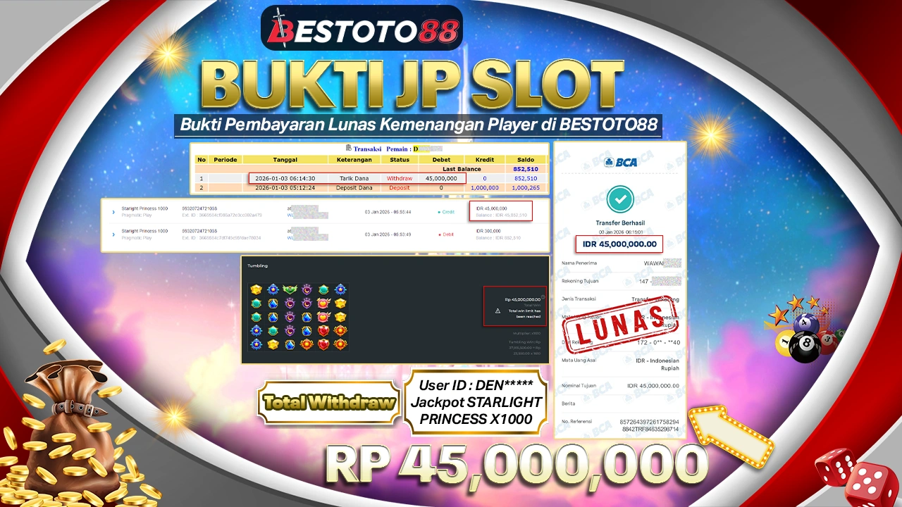 Denj**** Kunci Rp 45 Juta Dari Starlight Princess 1000 Slot Bestoto88