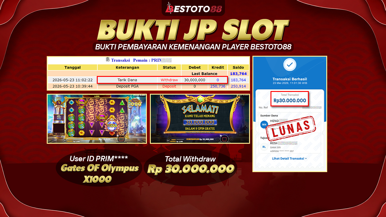 Prim**** Kunci Rp 30 Juta Dari Gates Of Olympus X1000 Slot Bestoto88