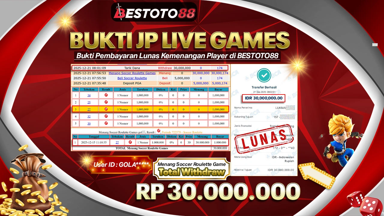 Meja VIP Soccer Roulette BESTOTO88 Panas, Gola**** Bawa Rp 30 Juta
