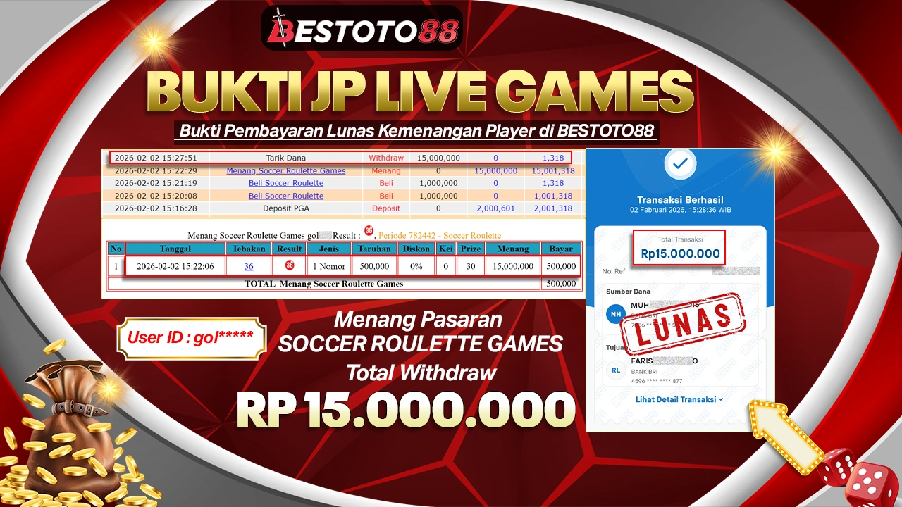 Goll**** Main Rapi Di Meja Soccer Roulette Bestoto88, Pulang Bawa Rp 15 Juta